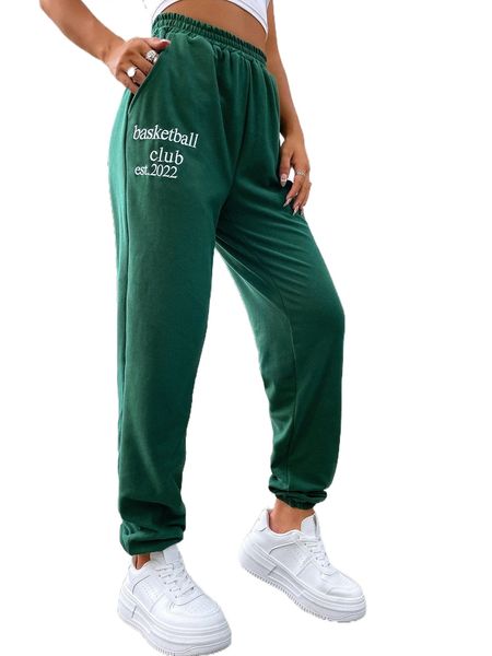 letter embroidery elastic waist sweatpants 79wc#, Black;white
