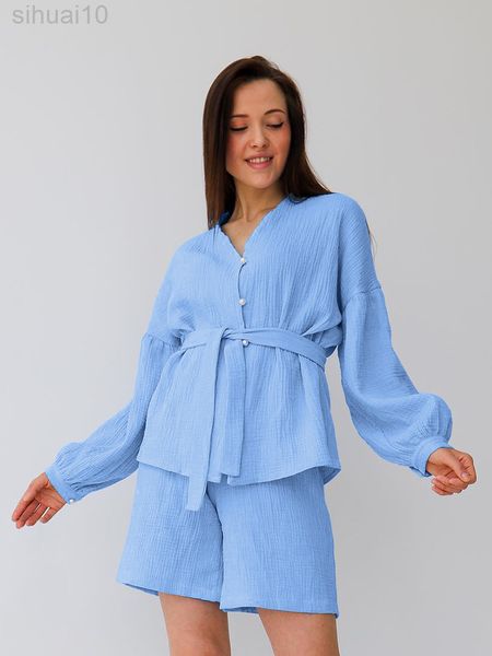 hiloc lantern sleeve cotton pyjamas with shorts loose loungewear women nightwear v neck snipers 2022 autumn sets womens outfits l220803, Black;red
hiloc lantern sleeve cotton pyjamas with shorts loose loungewear women nightwear v neck snipers 2022 autumn sets womens outfits l220803, Black;red