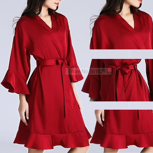 women's sleepwear ruffles lady robe gown rayon kimono bathrobe with belt bride bridesmaid nightwear lingerie summer home dressing loung, Black;red
women's sleepwear ruffles lady robe gown rayon kimono bathrobe with belt bride bridesmaid nightwear lingerie summer home dressing loung, Black;red