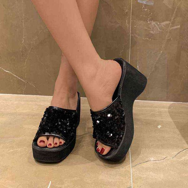 platform sandals sequined cloth open toe wedges slides women summer 2022 novelties women's slippers designer shoes, Black
platform sandals sequined cloth open toe wedges slides women summer 2022 novelties women's slippers designer shoes, Black