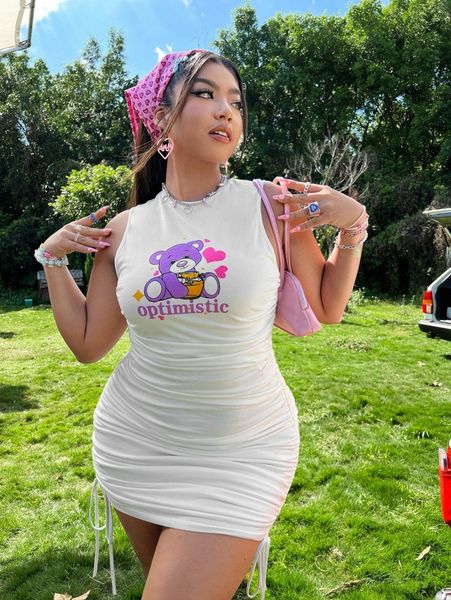 plus letter & cartoon graphic drawstring side bodycon dress l3y0#, Black
plus letter & cartoon graphic drawstring side bodycon dress l3y0#, Black