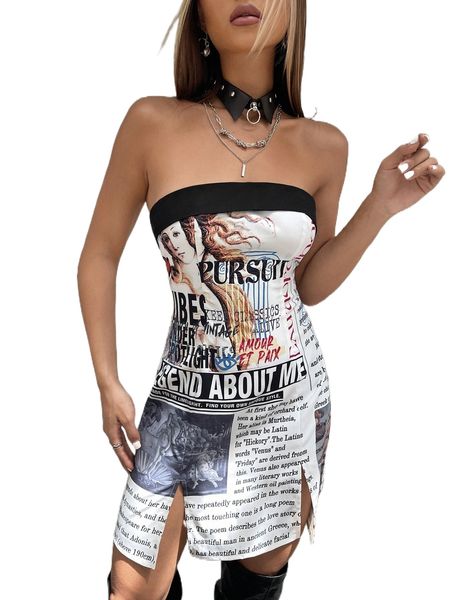 slogan & figure graphic split hem tube dress h2mq#, Black;gray
slogan & figure graphic split hem tube dress h2mq#, Black;gray