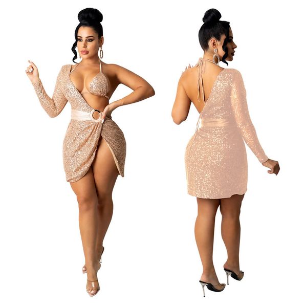 luxury sequin halter bra and one shoulder split mini dresses 2 piece set party night red christmas robe vestidos bags250, Black;gray
luxury sequin halter bra and one shoulder split mini dresses 2 piece set party night red christmas robe vestidos bags250, Black;gray