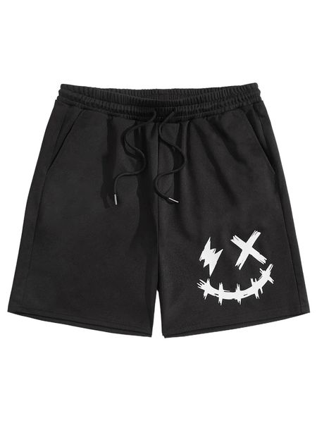 men cartoon graphic slant pockets track shorts p9q2#, White;black
