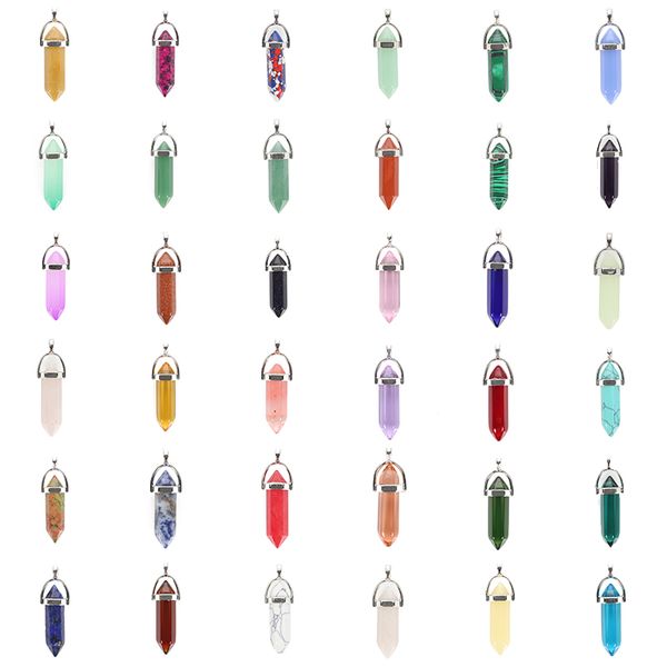 fashion diy natural stone crystal charms bullet head hexagonal column pendant for necklace jewelry accessories, Bronze;silver 
fashion diy natural stone crystal charms bullet head hexagonal column pendant for necklace jewelry accessories, Bronze;silver