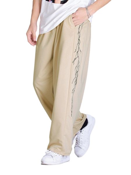 men lightning print drawstring waist sweatpants o0wf#, Black