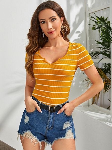 notched neck striped x71u#, White
notched neck striped x71u#, White