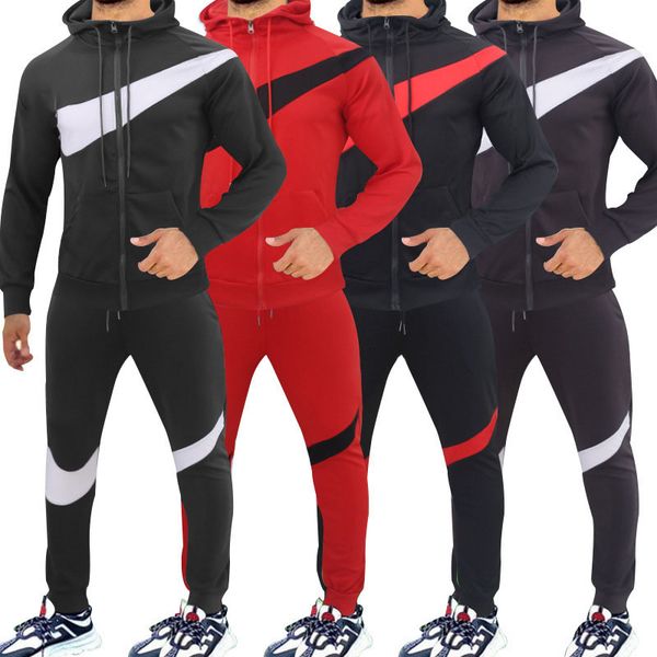 mens tracksuits color matching sweater zipper jacket jacket and pants running youth training track field suits hooded casual 2-piece set, Gray
mens tracksuits color matching sweater zipper jacket jacket and pants running youth training track field suits hooded casual 2-piece set, Gray