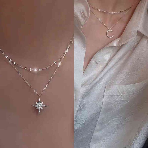 korean minority light luxury personality fashion star moon necklace short female dign double-layer clavicle chain, Silver
korean minority light luxury personality fashion star moon necklace short female dign double-layer clavicle chain, Silver