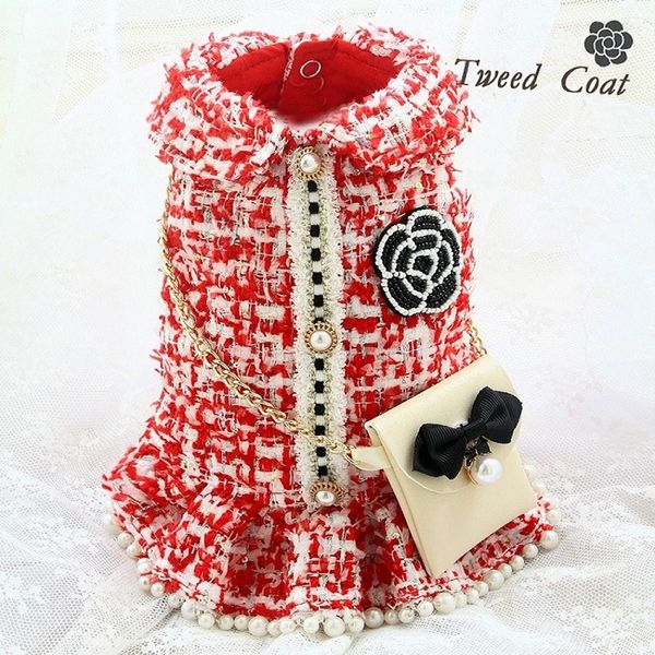 handmade dog apparel tweed pet clothes dog coat couples dress vest outfit red color pearls skirt c style with chain bag accessories poodle 
handmade dog apparel tweed pet clothes dog coat couples dress vest outfit red color pearls skirt c style with chain bag accessories poodle