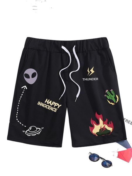 men letter & fire print shorts l1b0#, White;black