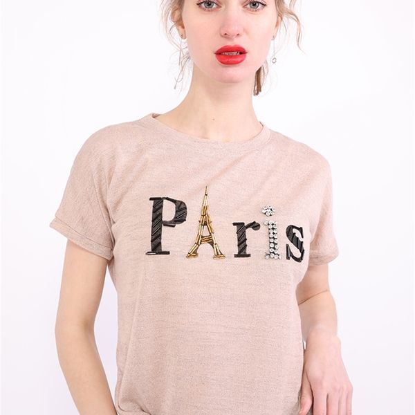summer loose korean clothes t-shirt fashion eiffel tower beads women short sleeve bottoming shirt tees casual t02202 220321, White
summer loose korean clothes t-shirt fashion eiffel tower beads women short sleeve bottoming shirt tees casual t02202 220321, White