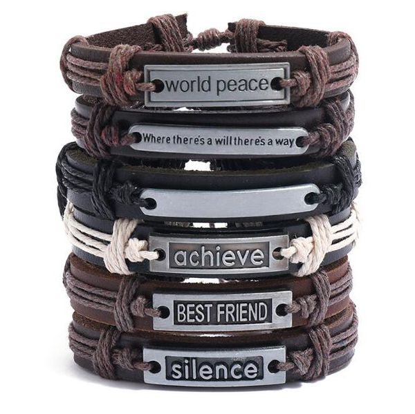 silence achieve world peace men woman cowhide bracelet diy beaded strands combination suit bracelet 6styles/1set, Black
silence achieve world peace men woman cowhide bracelet diy beaded strands combination suit bracelet 6styles/1set, Black