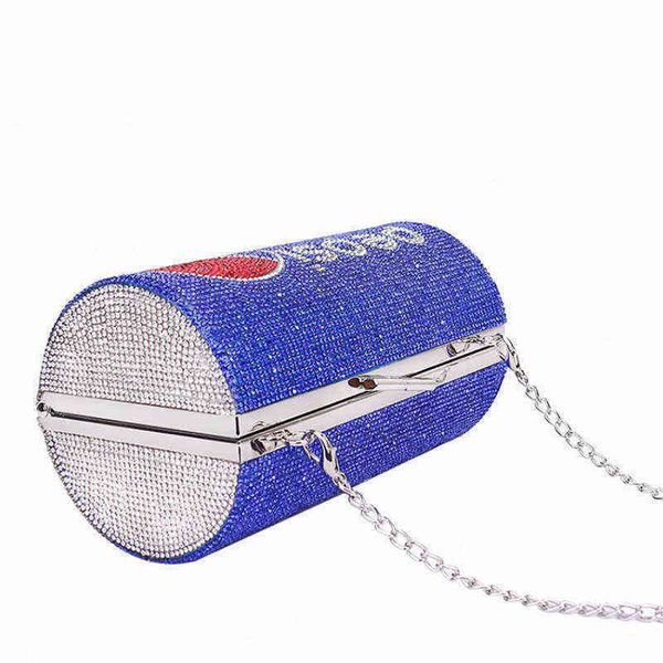 nxy evening bag designer handbag blue rhinestones painting clutch bagwomen round small purse female chain shoulder bag b357 0530