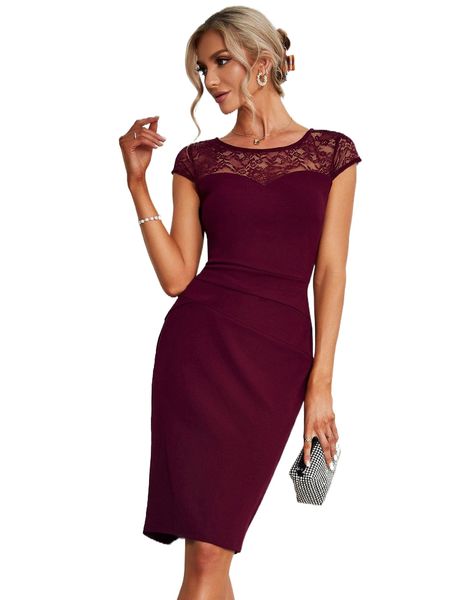 miusol contrast lace split back bodycon dress o01m#, Black;gray 
miusol contrast lace split back bodycon dress o01m#, Black;gray