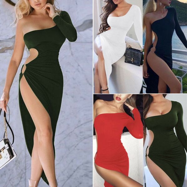 evening night dress women one shoulder hollow out bodycon irregular dress elegant ladies long sleeve split midi, Black;gray
evening night dress women one shoulder hollow out bodycon irregular dress elegant ladies long sleeve split midi, Black;gray