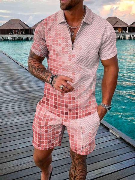 2022 summer pink plaid stripe casual short sleeve polo shirts patchwork turn-down collar zipper men street clothes 2-piece suit, Gray
2022 summer pink plaid stripe casual short sleeve polo shirts patchwork turn-down collar zipper men street clothes 2-piece suit, Gray