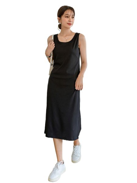 dazy solid tank dress h9ck#, Black;gray 
dazy solid tank dress h9ck#, Black;gray