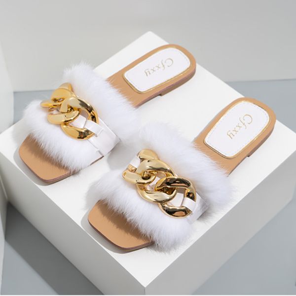 2022 new fashion chain plush furry fluffy woman sandals white flat with outdoor slides fur summer shoes beach sandals, Black
2022 new fashion chain plush furry fluffy woman sandals white flat with outdoor slides fur summer shoes beach sandals, Black