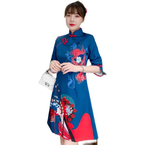 blue elegant summer casual party carnival fashion modern cheongsam dress women short sleeve qipao traditional chinese clothes, Red
blue elegant summer casual party carnival fashion modern cheongsam dress women short sleeve qipao traditional chinese clothes, Red