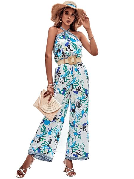 floral print tie backless shirred waist halter jumpsuit without belt w7ru#, Black;white
floral print tie backless shirred waist halter jumpsuit without belt w7ru#, Black;white