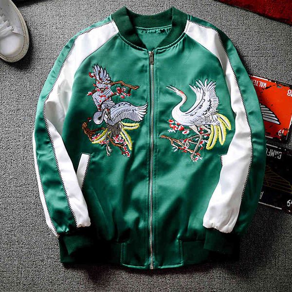 spring and autumn men women couple short jackets yokosuka ancient crane embroidered baseball jacket, Black;brown
spring and autumn men women couple short jackets yokosuka ancient crane embroidered baseball jacket, Black;brown