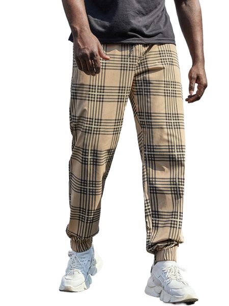 extended sizes men plaid print drawstring waist pants x6mo#, Black 
extended sizes men plaid print drawstring waist pants x6mo#, Black