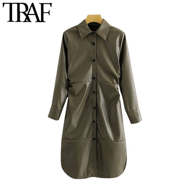 traf women chic fashion faux leather draped midi dress vintage long sleeves button up side vents female dresses mujer 210319, Black;gray
traf women chic fashion faux leather draped midi dress vintage long sleeves button up side vents female dresses mujer 210319, Black;gray