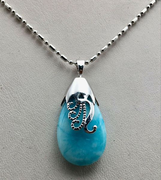 natural dominican larimar jade gemstones solid zinc alloy necklace pendant, Silver
natural dominican larimar jade gemstones solid zinc alloy necklace pendant, Silver