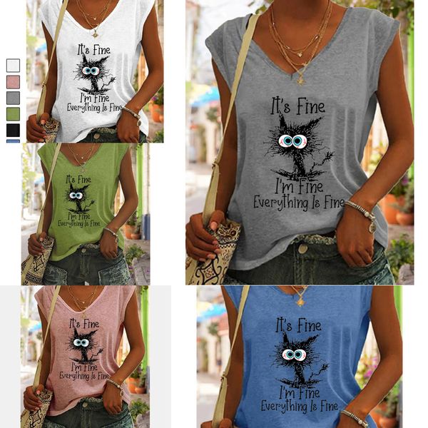 customized 2022 womens shirts sleeveless latter printed t-shirts black cat print vest v-neck cap sleeve tank designer, White
customized 2022 womens shirts sleeveless latter printed t-shirts black cat print vest v-neck cap sleeve tank designer, White