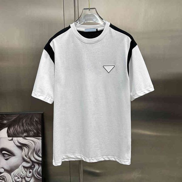 2022 summer new ins fashion triangle black and white stitched letters casual round neck loose men's short sleeve t-shirt, White;black
2022 summer new ins fashion triangle black and white stitched letters casual round neck loose men's short sleeve t-shirt, White;black