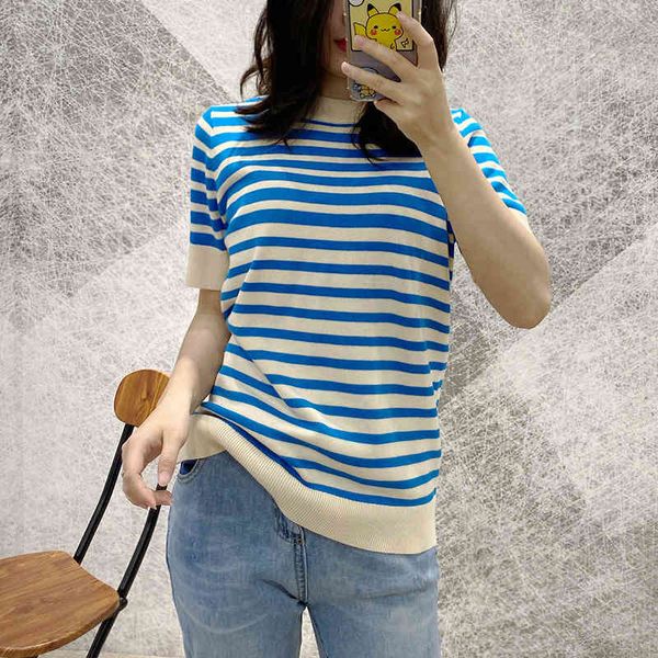 women's knits & tees os style 20 spring and summer navy blue stripe sweater women's round neck loose simple temperament t-shirt fa, White
women's knits & tees os style 20 spring and summer navy blue stripe sweater women's round neck loose simple temperament t-shirt fa, White