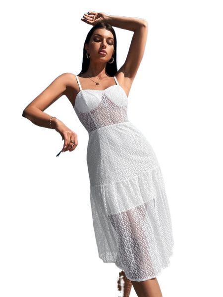 bustier ruffle hem lace cami dress w4lx#, Black;gray