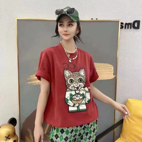 designer embroidered kitten women's and men's t-shirts casual retro cotton crew neck couple tees short sleeve t-shirt, White;black
designer embroidered kitten women's and men's t-shirts casual retro cotton crew neck couple tees short sleeve t-shirt, White;black