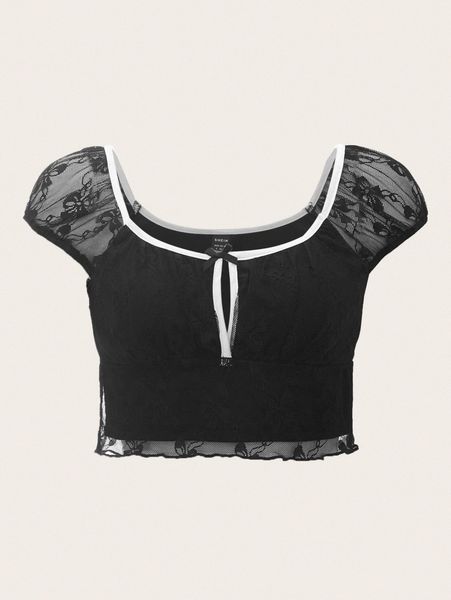 contrast binding bow detail mesh crop n3cg#, White
contrast binding bow detail mesh crop n3cg#, White