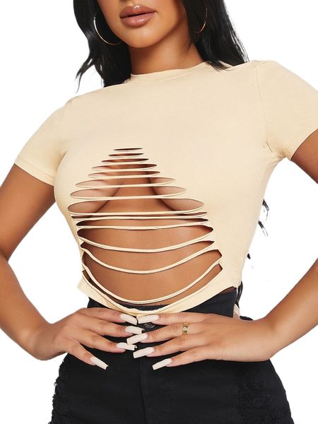 sxy ripped solid tee h1t9#, White