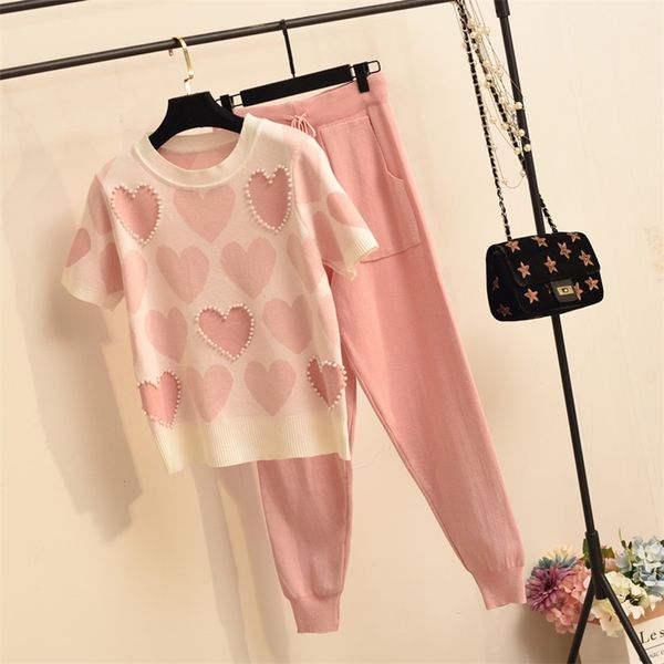 2 piece set women knit outfits love heart short sleeve o neck lace up waist ankle harem pants set 2020 new two piece set t200702, White
2 piece set women knit outfits love heart short sleeve o neck lace up waist ankle harem pants set 2020 new two piece set t200702, White