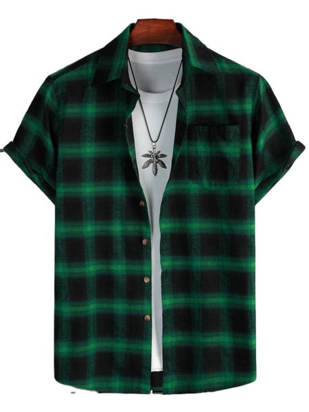 men plaid patched pocket shirt without tee p9jg#, White;black 
men plaid patched pocket shirt without tee p9jg#, White;black