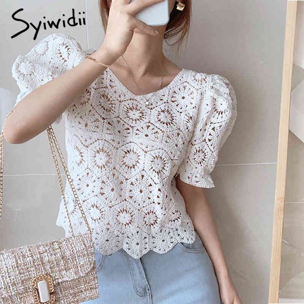 hollow out blouses women puff short sleeve oneck white lace clothes summer korean fashion shirts 210415
hollow out blouses women puff short sleeve oneck white lace clothes summer korean fashion shirts 210415