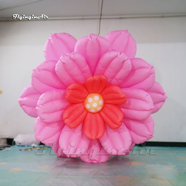 Image of Large Lighting Pink Inflatable Flower Hanging LED Artificial Flower Light For Venue Decoration