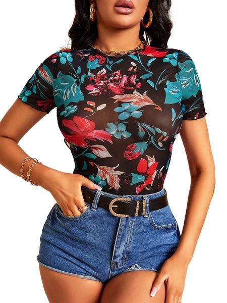 floral print mesh 95rc#, White