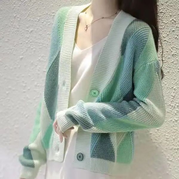 women sweater korean v-neck argyle pattern vintage autumn loose knit cardigan jacket single-breasted female long sleeve top, White;black
women sweater korean v-neck argyle pattern vintage autumn loose knit cardigan jacket single-breasted female long sleeve top, White;black