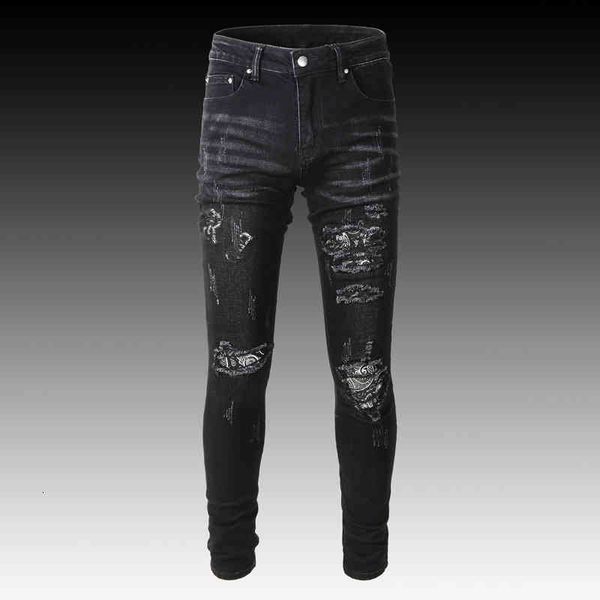 men's jeans high street fashion brand black cashew blossom print patch hole jeans men's elastic slim pants 5qs0, Blue
men's jeans high street fashion brand black cashew blossom print patch hole jeans men's elastic slim pants 5qs0, Blue