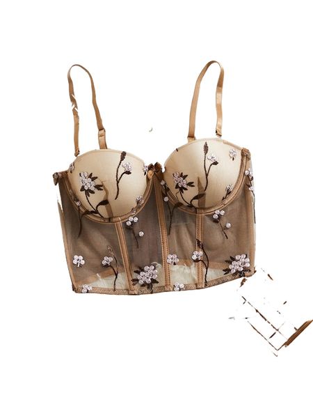 floral embroidery underwire bra p98s#, Black;red