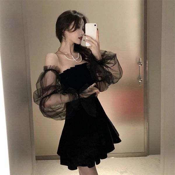 fashion mesh stitching bubble sleeve dresse spring &autumn strapless waist puffy dress black 220402, Black;gray
fashion mesh stitching bubble sleeve dresse spring &autumn strapless waist puffy dress black 220402, Black;gray