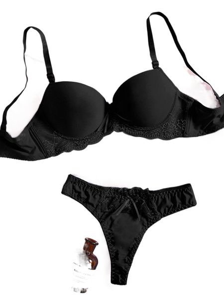 contrast lace super push up lingerie set r9z8#, Black;red