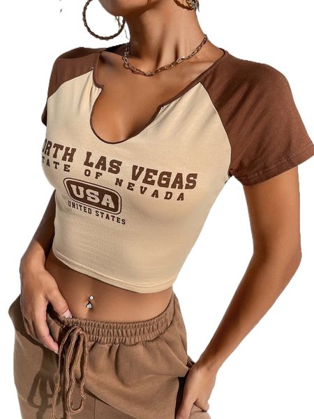 slogan graphic two tone notched neck crop tee h83b#, White
slogan graphic two tone notched neck crop tee h83b#, White