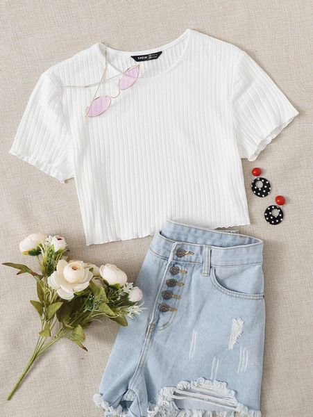 lettuce trim rib-knit l07k#, White
lettuce trim rib-knit l07k#, White