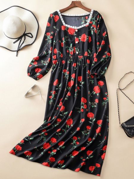 plus floral print lantern sleeve fake button guipure lace detail dress r77y#, Black
plus floral print lantern sleeve fake button guipure lace detail dress r77y#, Black