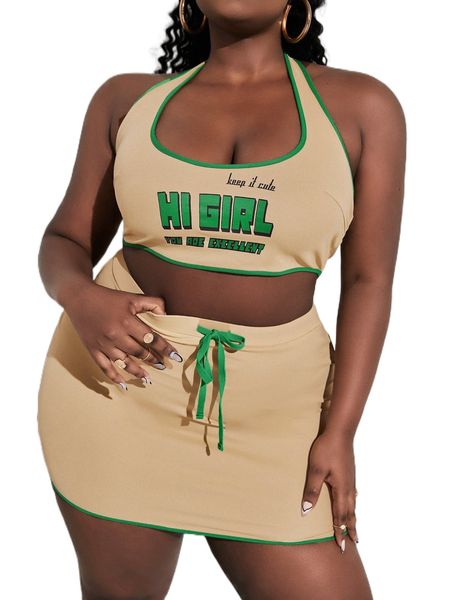 sxy plus slogan graphic contrast binding tie backless crop halter & skirt n5wg#, Black
sxy plus slogan graphic contrast binding tie backless crop halter & skirt n5wg#, Black